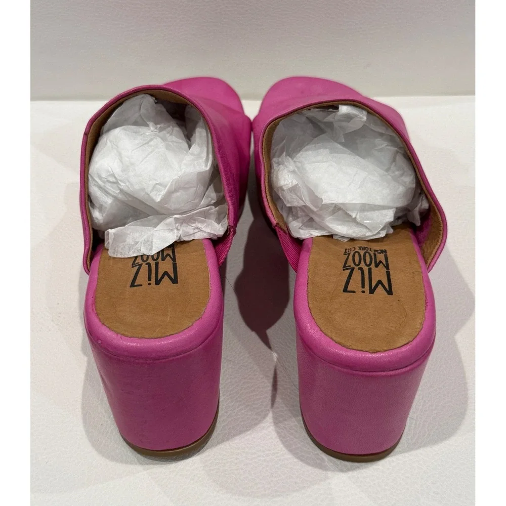 Miz Mooz Gwen Pink Leather Platform Slide Sandals Chunky Mules EU 38 Barbie